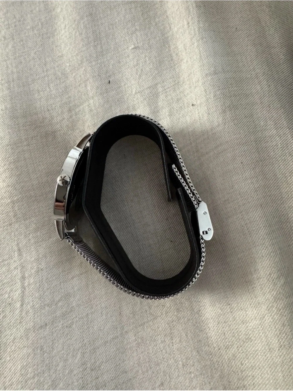 Movado Men's Black Dial Silver Case Mesh Strap Watch